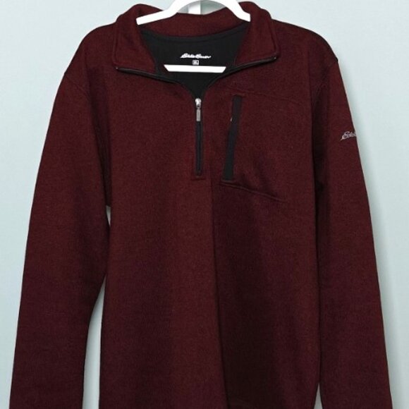 Eddie Bauer Men's Pullover Fleece 1/4-Zip Logo On Sleeve-Burgundy - Picture 1 of 4